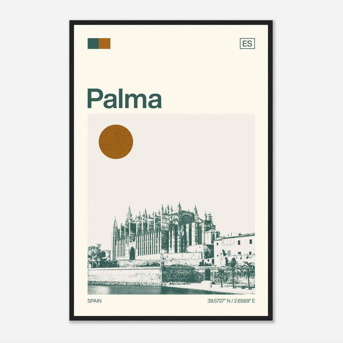 Palma de Mallorca Spain Mid Century Retro Cathedral Travel Poster