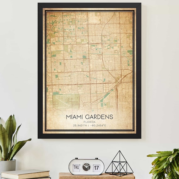 Miami Gardens Florida Vintage City Street Map Custom Art Print