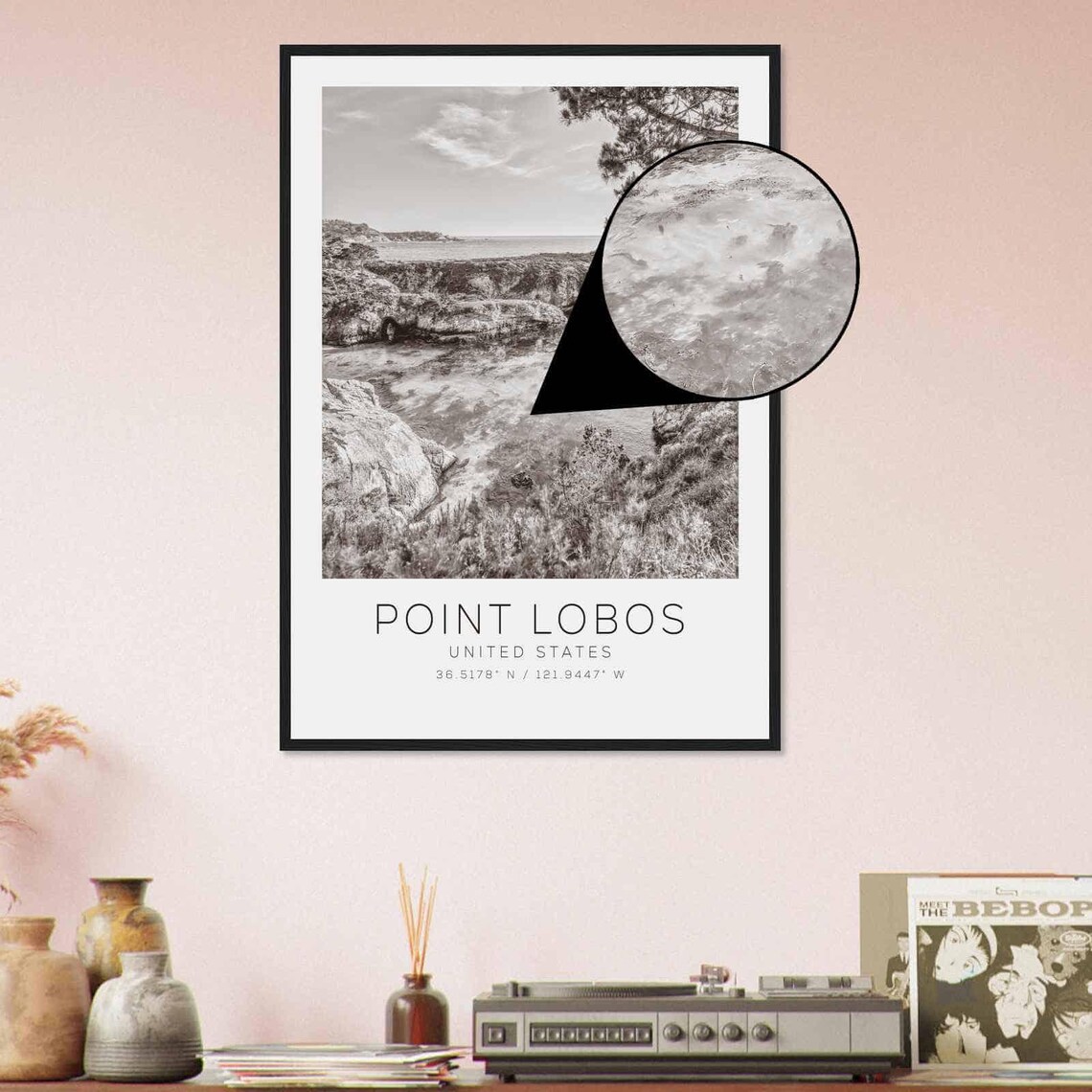 Point Lobos California Rocky Cove Cypress Coast Black White Poster - Image 4