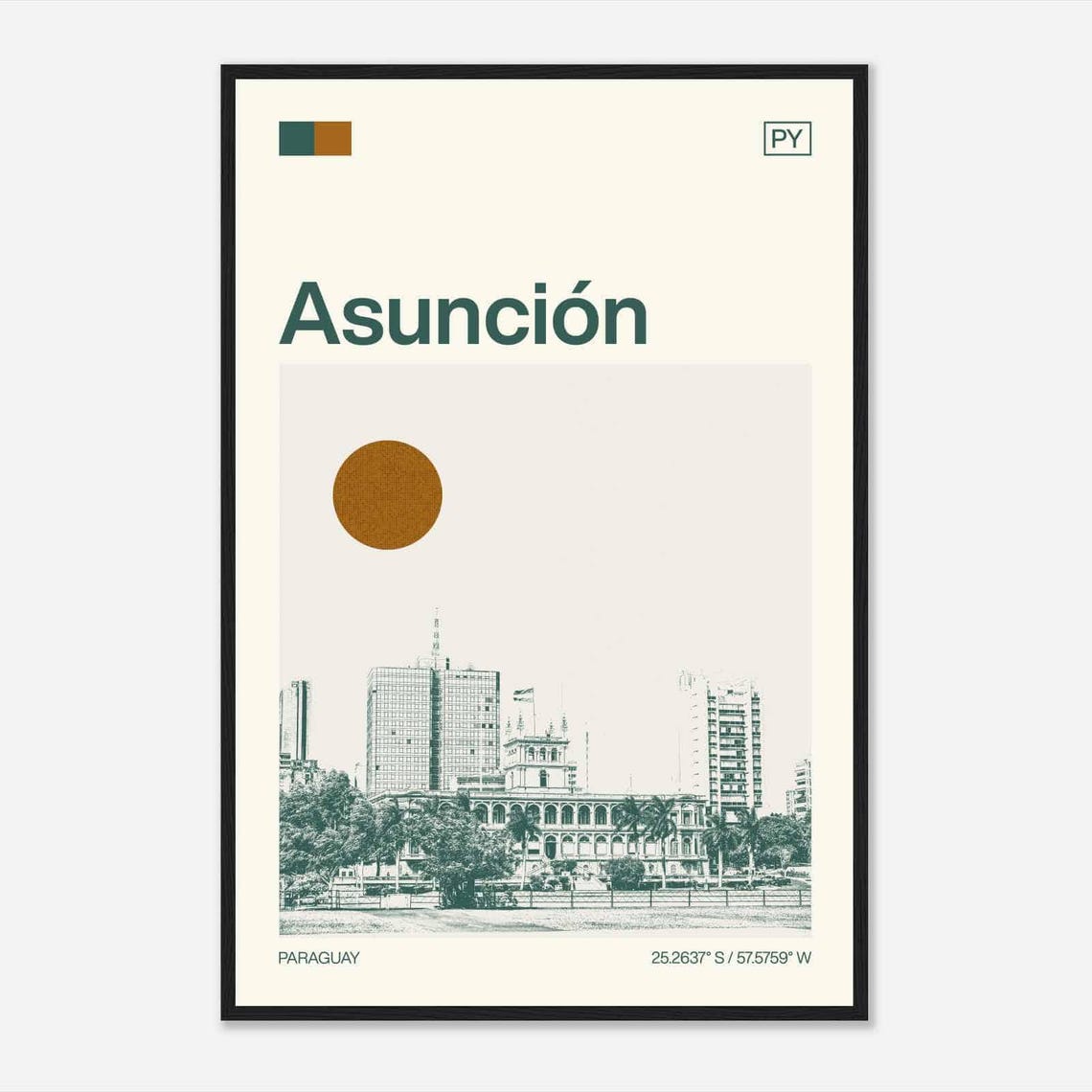 Asuncion Paraguay Minimalist Monochrome Travel Photo Poster