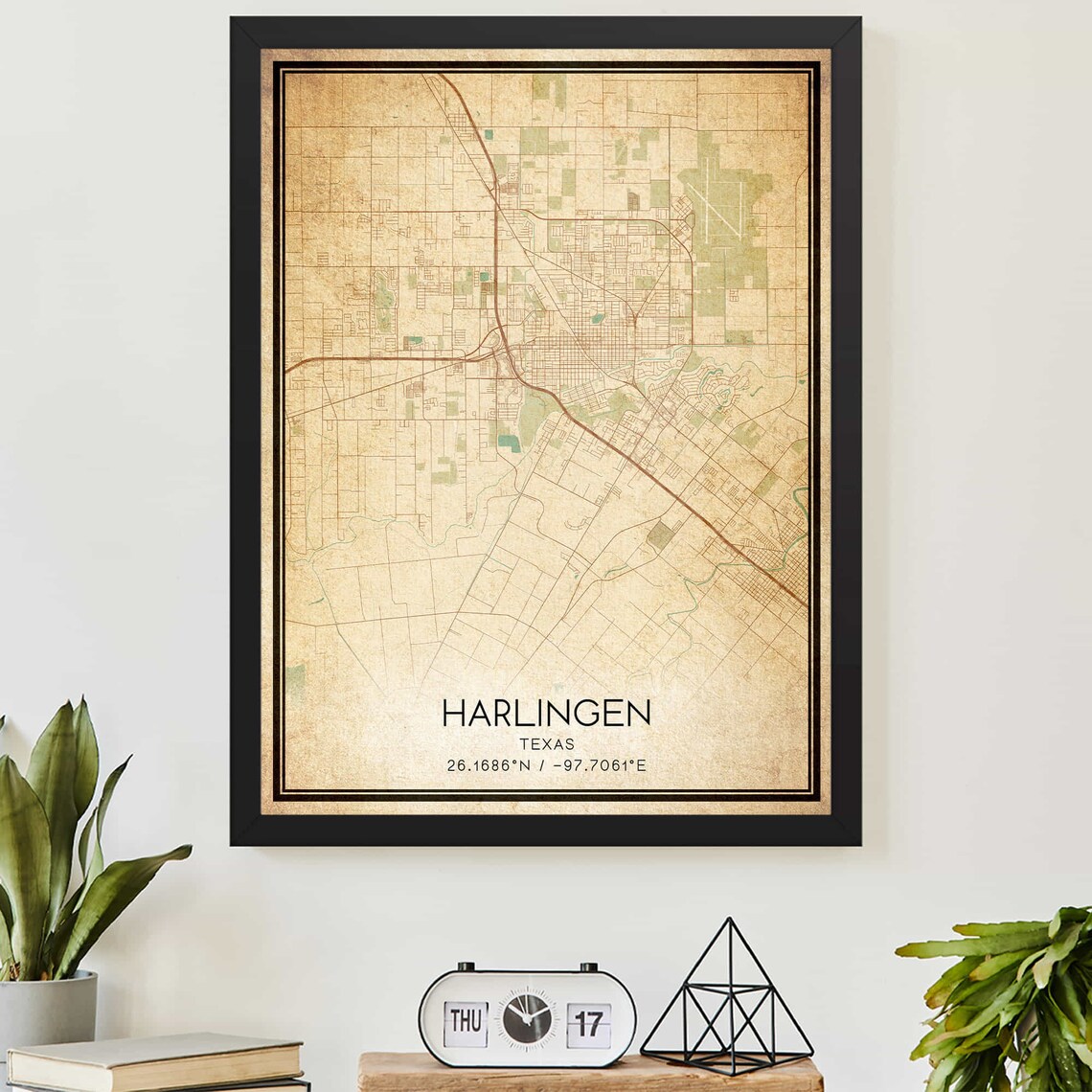Harlingen Texas Vintage Map Travel Poster
