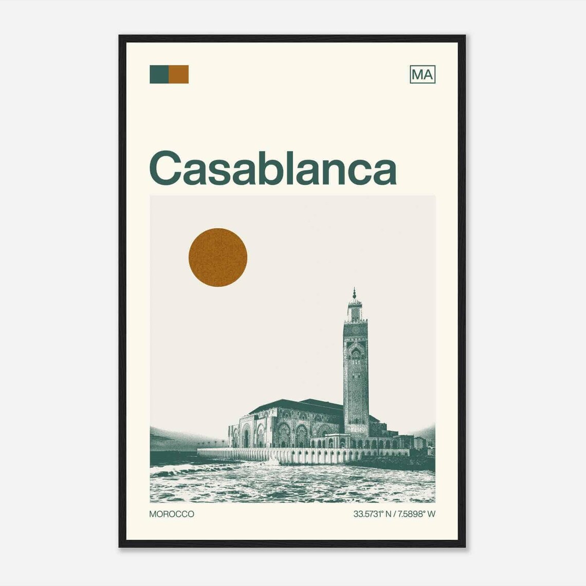 Casablanca Morocco Hassan II Mosque Minimalist Photo Travel Poster