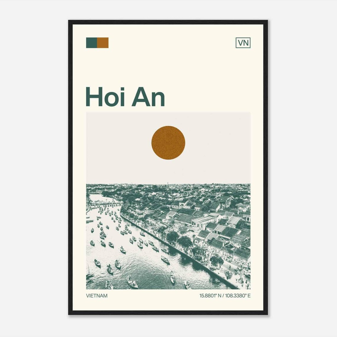 Hoi An Vietnam Sun River Boat Town Minimalist Travel Art Poster