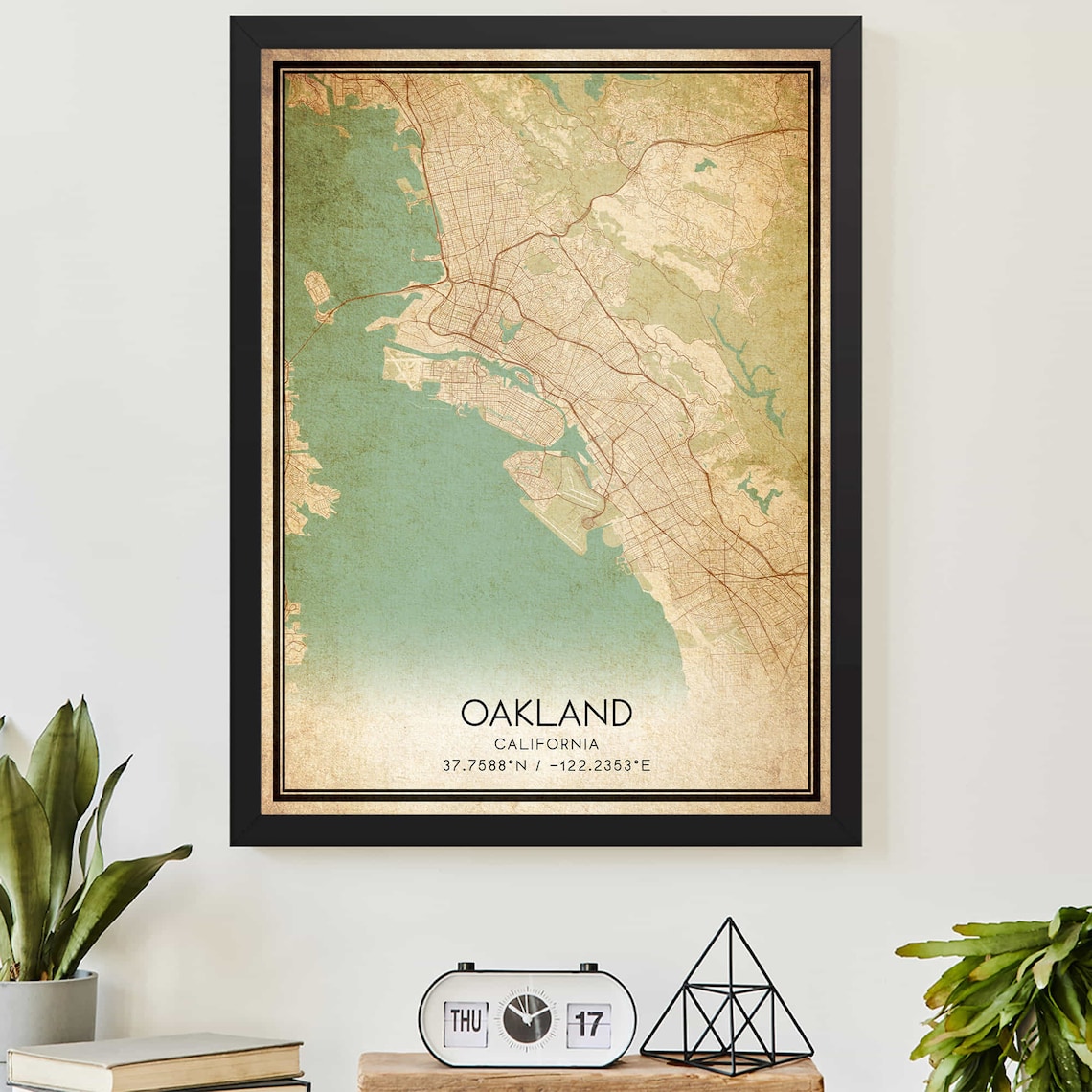 Vintage Oakland California Bay Area City Map Poster With Coordinates