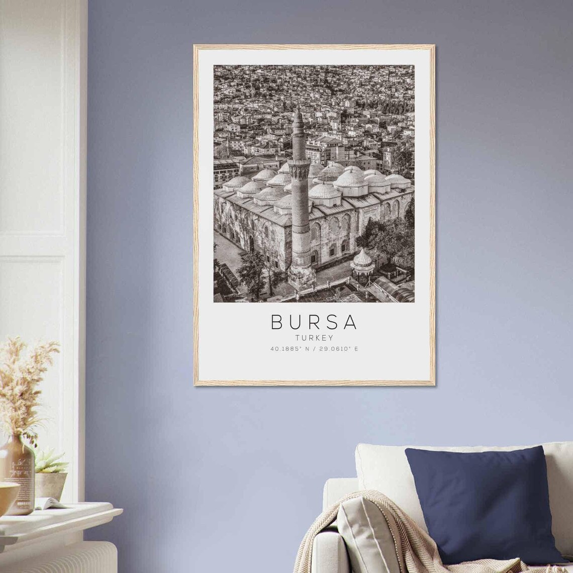 Bursa Turkey Black White Grand Mosque Domes Minaret Photo Poster - Image 2