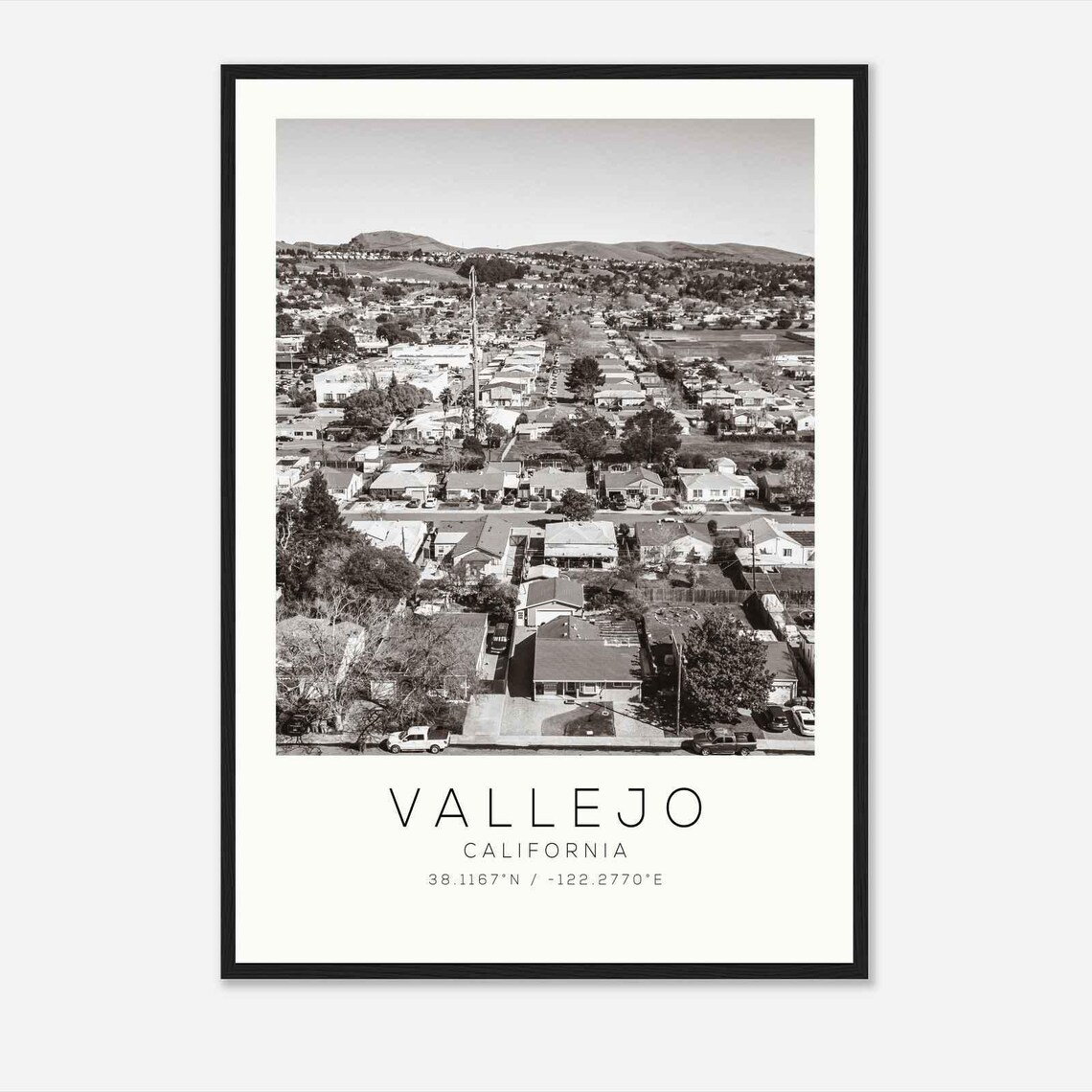 Vallejo California Neighborhood Aerial Vintage Photo Poster View