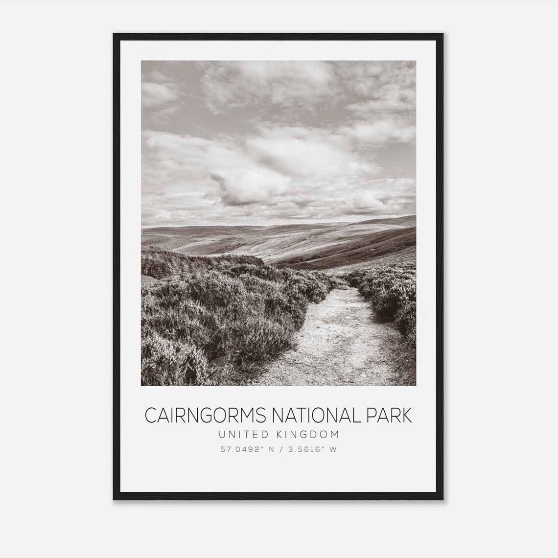 Cairngorms National Park Black White Mountain Trail Photo Poster