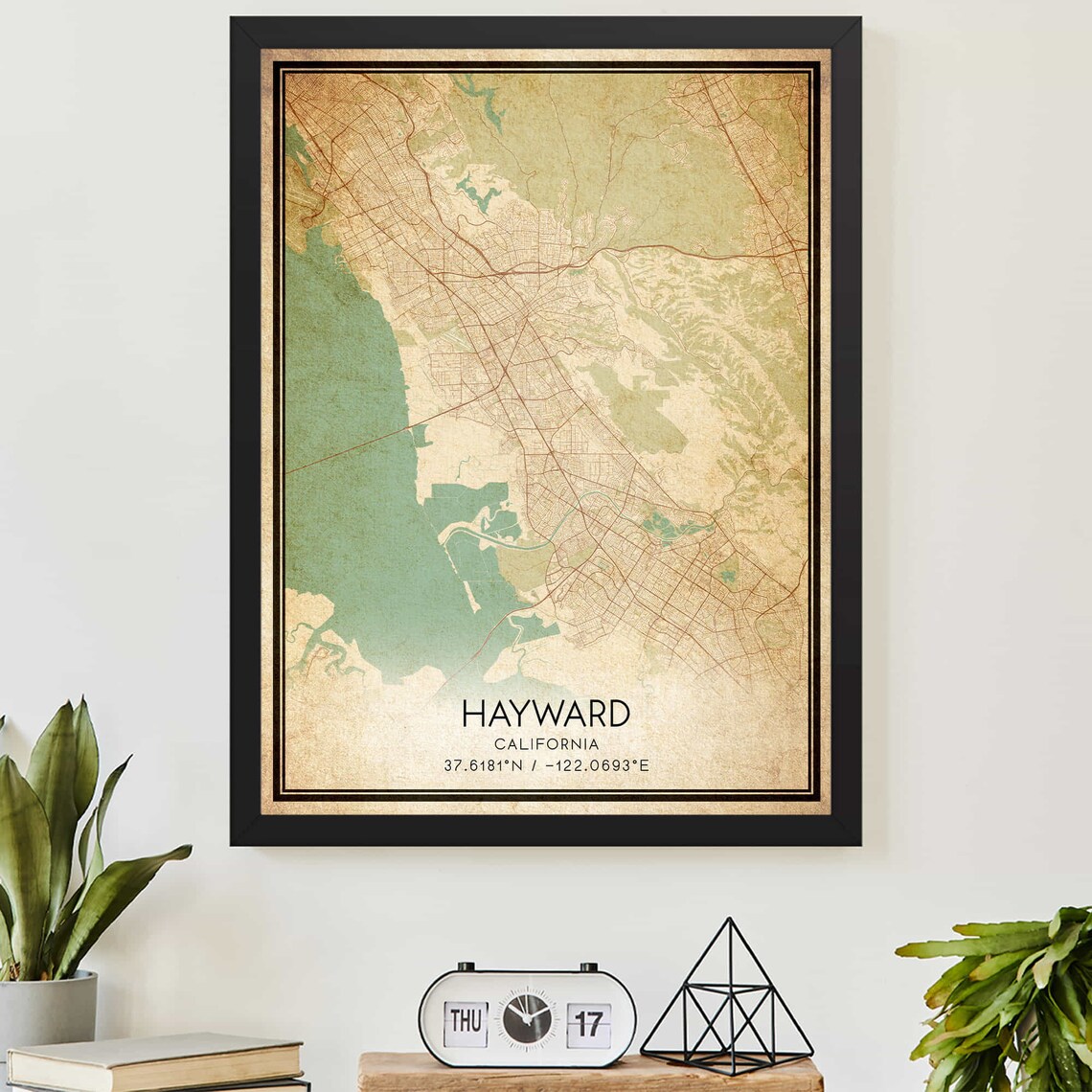 Hayward California Vintage Style City Map Coordinates Wall Art