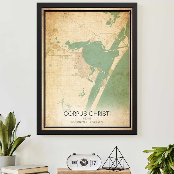 Vintage Corpus Christi Texas Bay Street Map Coordinate Art Poster