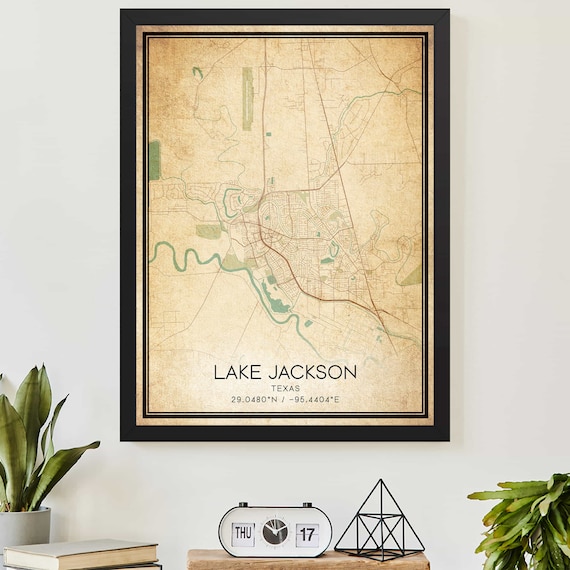 Vintage Lake Jackson Texas Map Coordinates Home Decor Poster