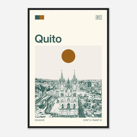 Quito Ecuador Minimalist Monochrome Travel Photo Poster