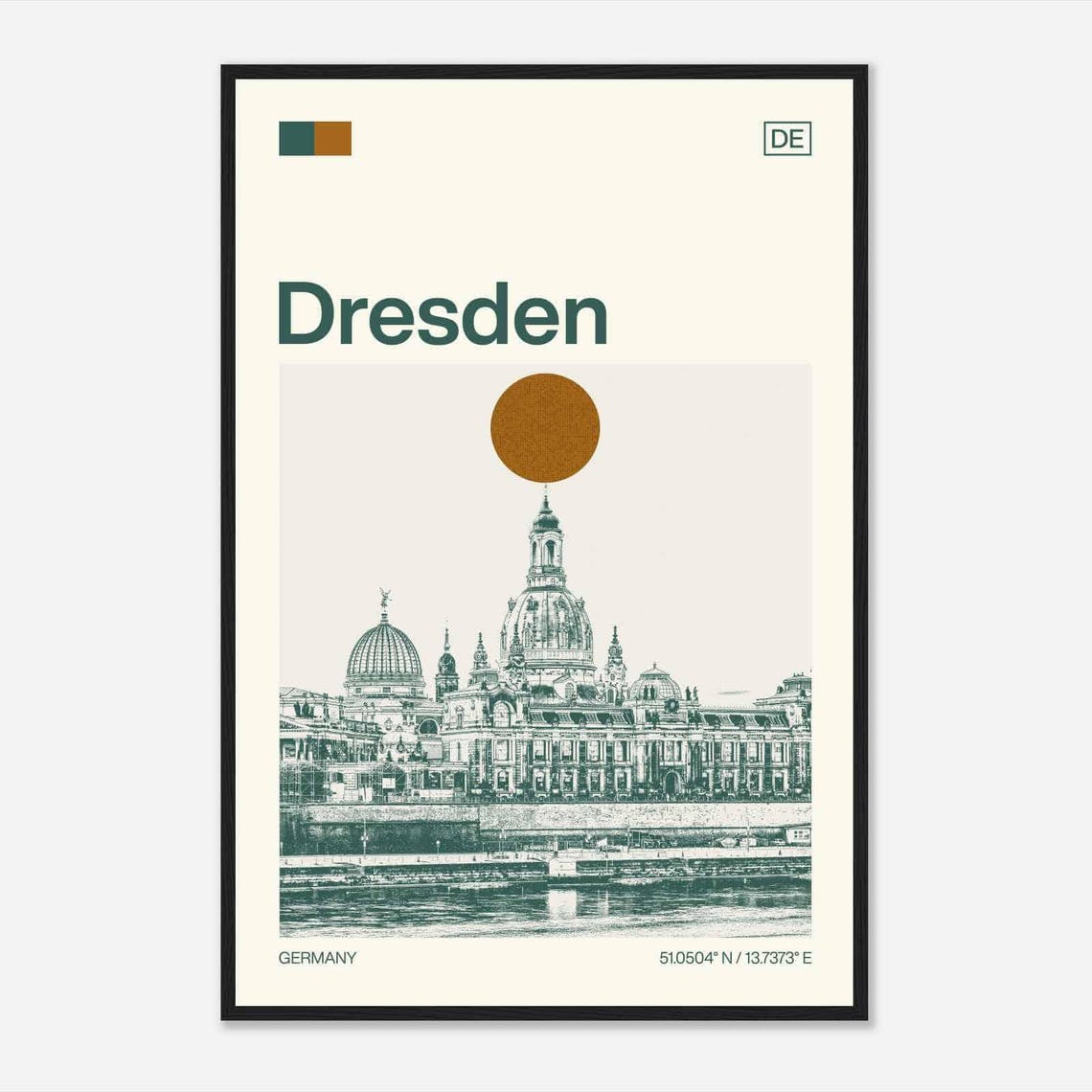 Dresden Germany Frauenkirche River Skyline Minimalist Travel Poster