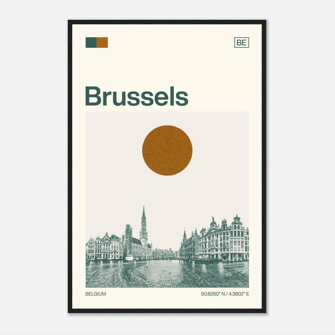 Brussels Belgium Historic Grand Place Duotone View Art Poster
