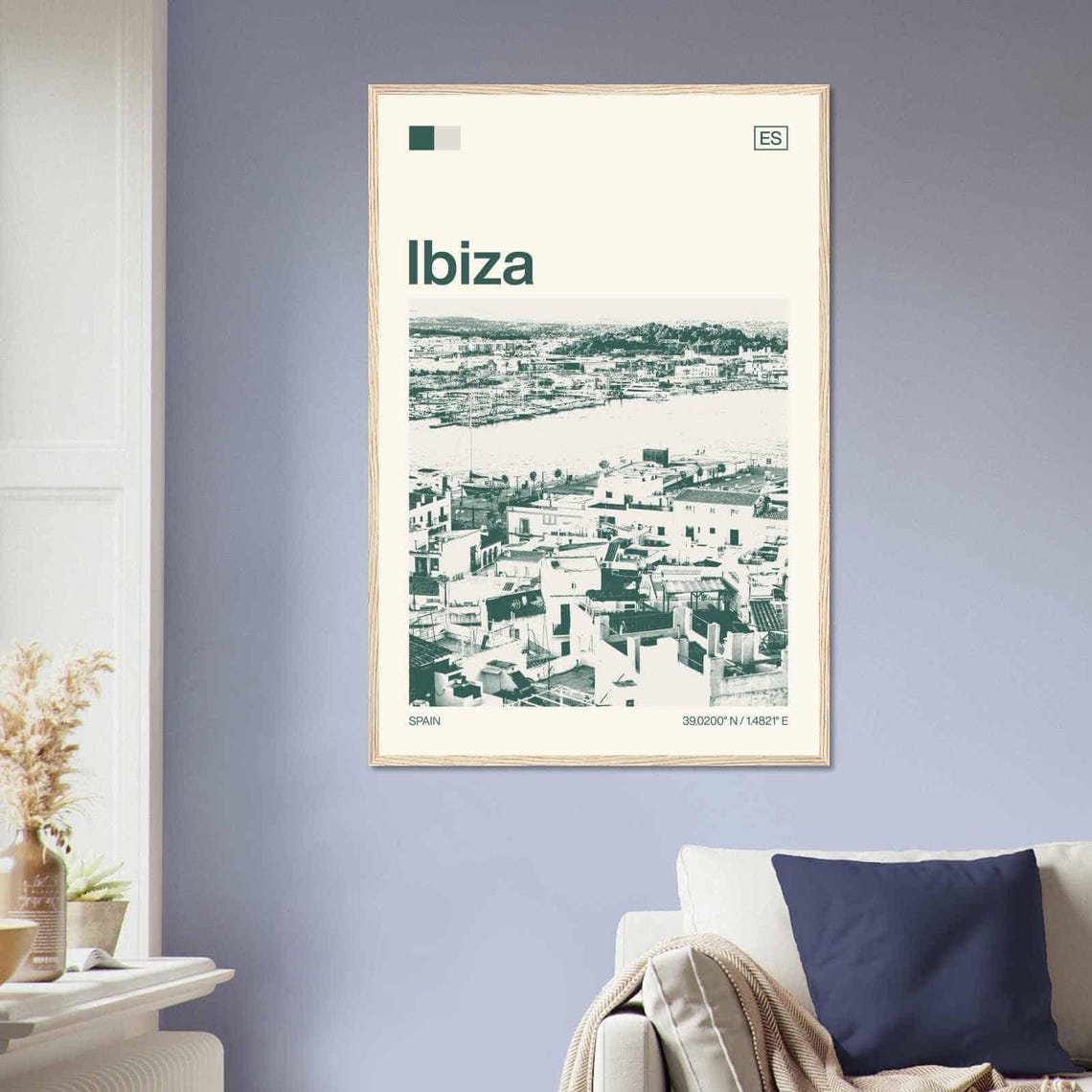 Ibiza Spain Old Town Harbor Whitewashed Houses Duotone Travel Poster - Image 2