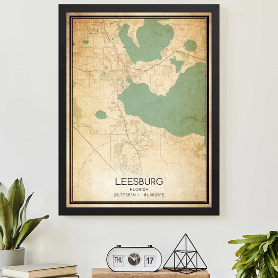 Leesburg Florida Lakes Vintage City Street Map Custom Art Print