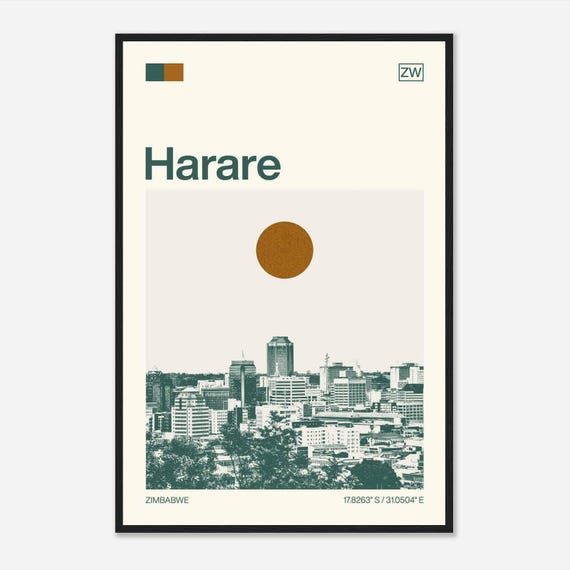 Harare Zimbabwe Minimalist Monochrome Travel Photo Poster