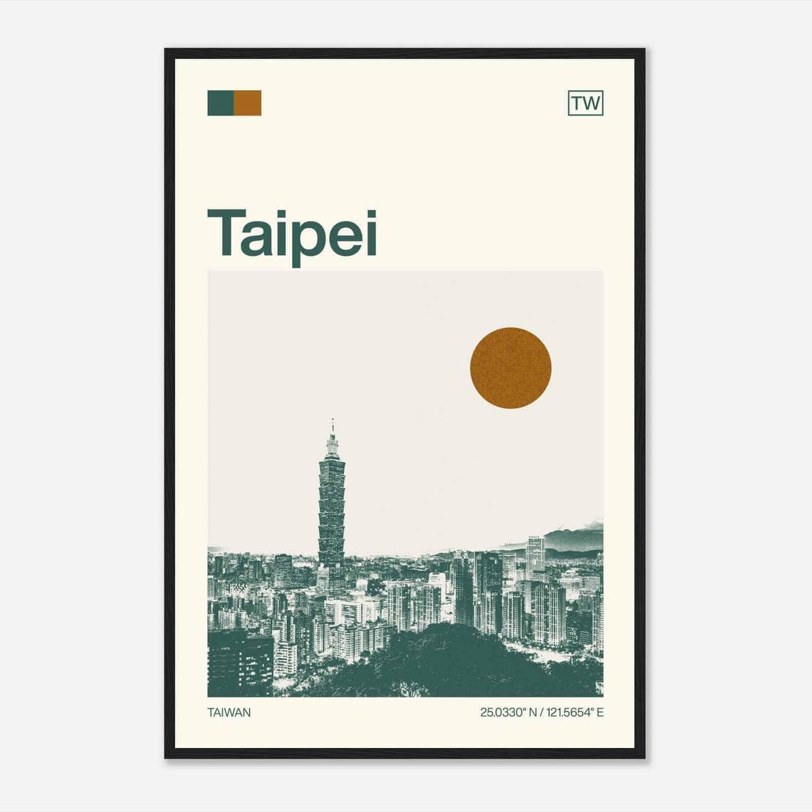 Taipei Taiwan 101 Tower Iconic Skyline Vintage Travel Poster