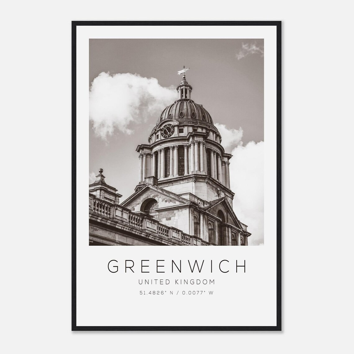 Greenwich London Minimalist Black And White Photo Travel Poster