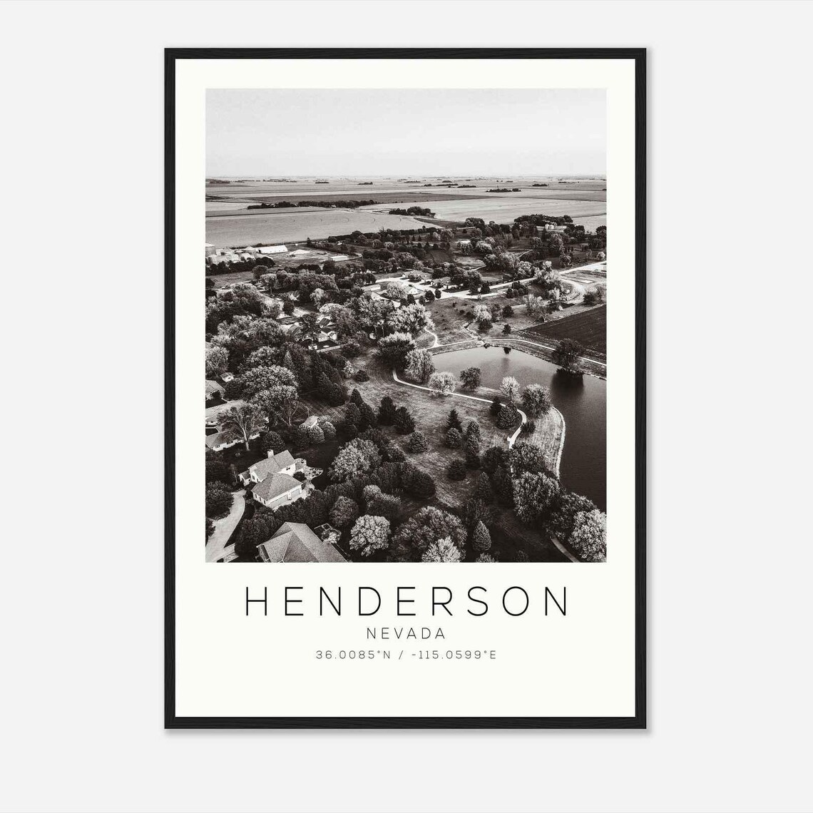 Henderson Nevada Suburban Lake Aerial Black White Photo Poster