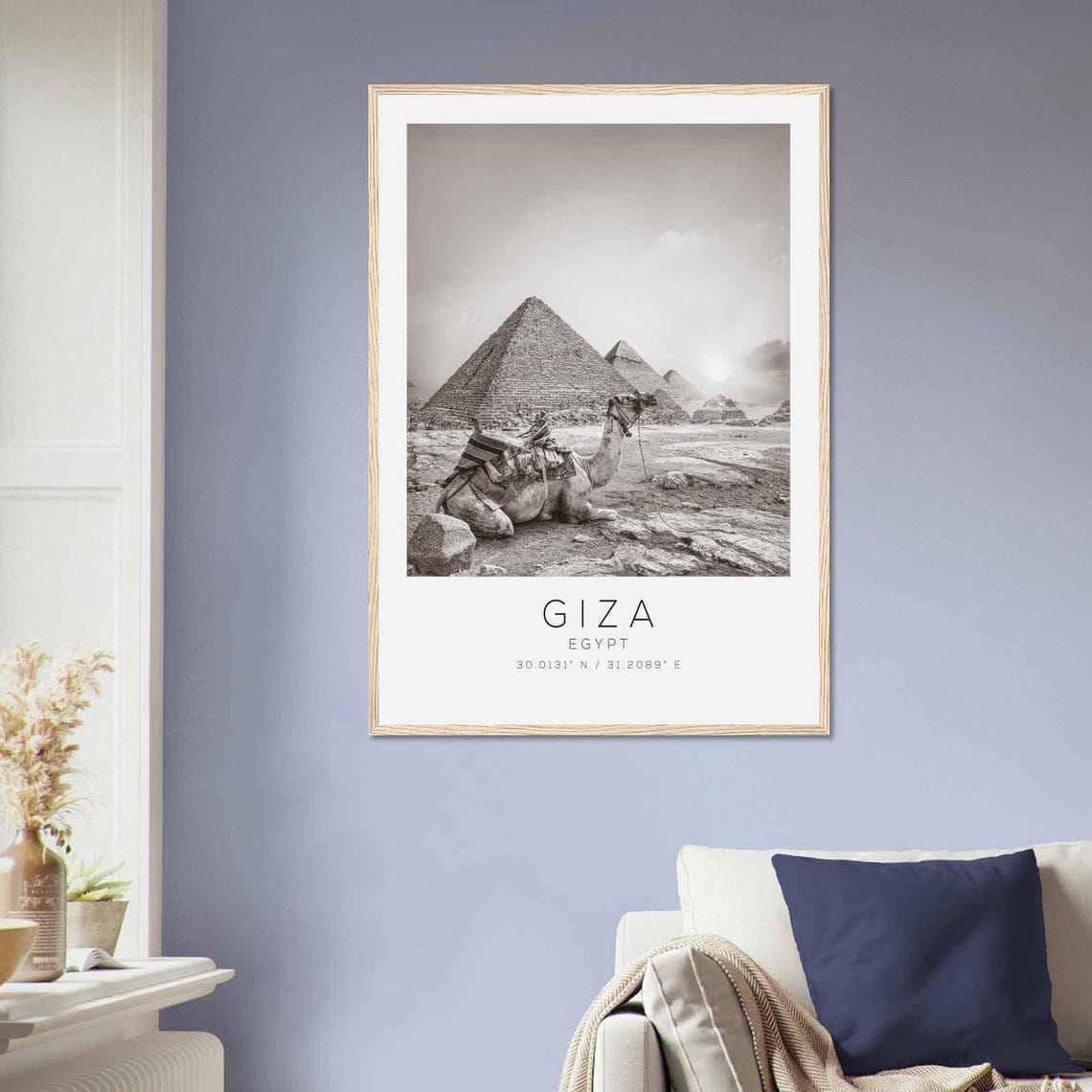 Giza Egypt Black and White Pyramids Camel Desert View Poster - Image 2