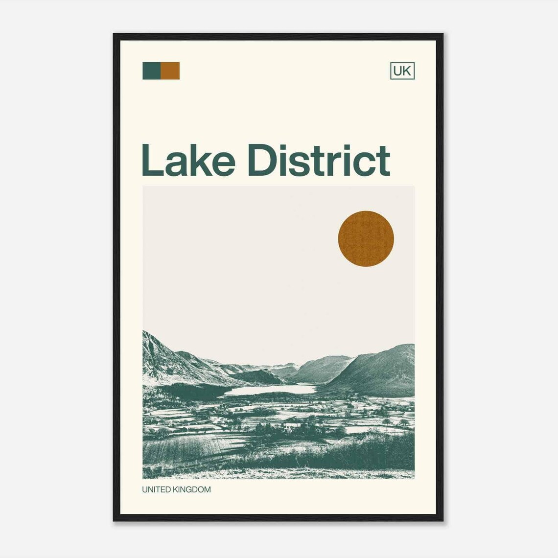 Lake District England Mountain Lake Valley Fells Duotone Travel Poster