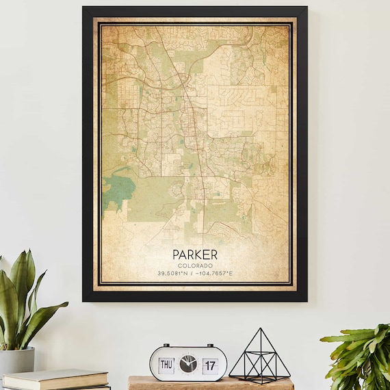 Parker Colorado Vintage City Street Map With Coordinates Poster