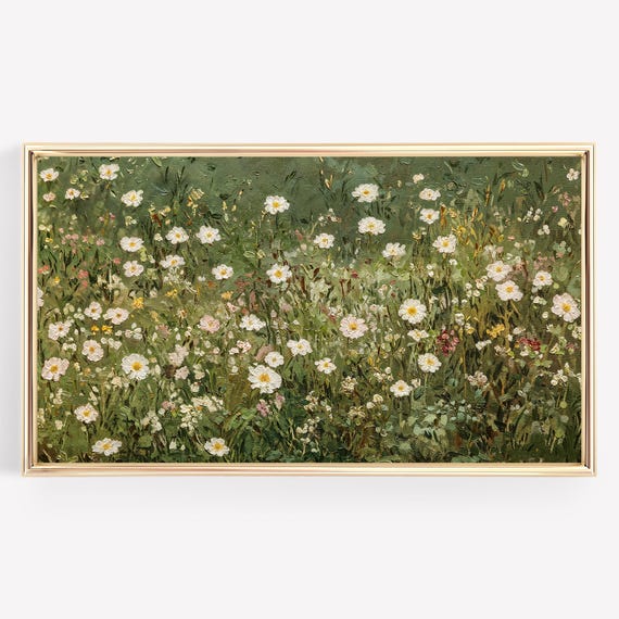 Spring Wildflowers Garden Green Vintage Art Print