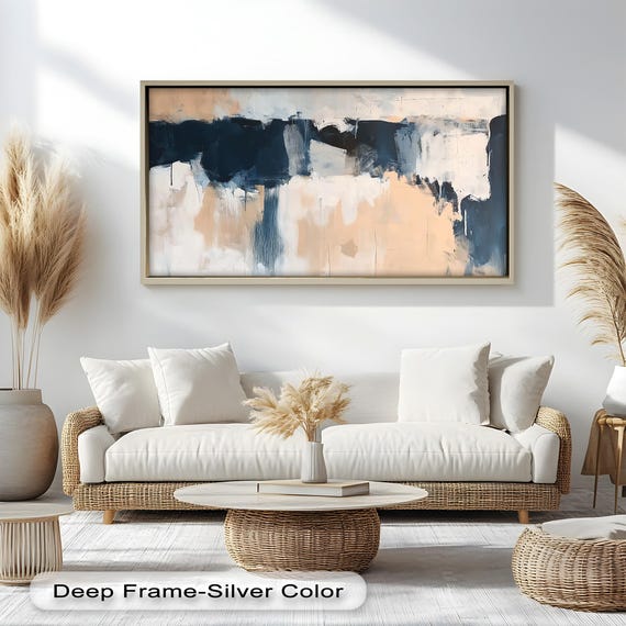 Modern Beige Navy Abstract, Contemporary Home Decor