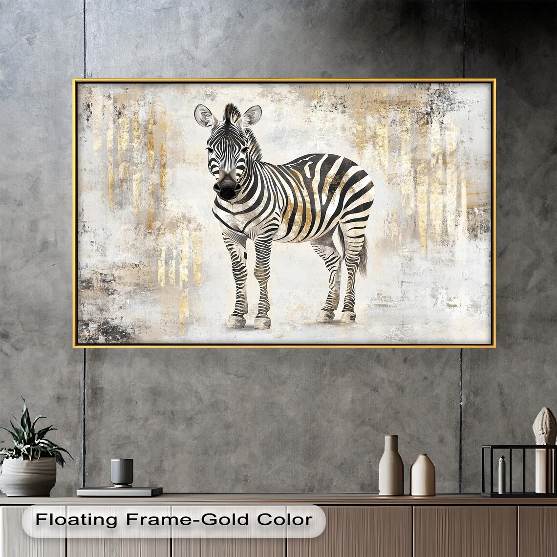 Golden Zebra Safari Style Animal Print, Boho Decor - Image 3