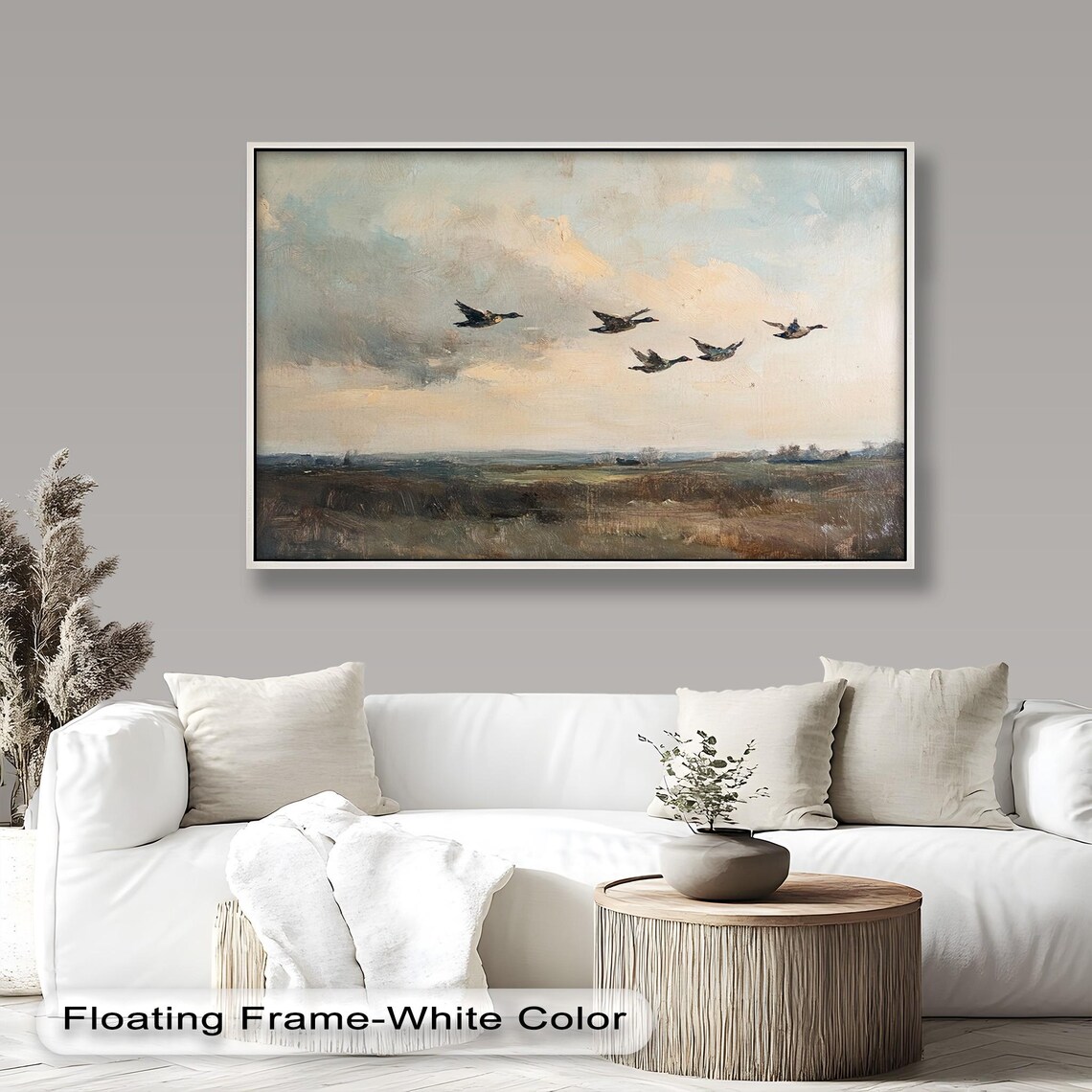 Flying Ducks Over Meadow, Rustic Nature Decor - Image 5