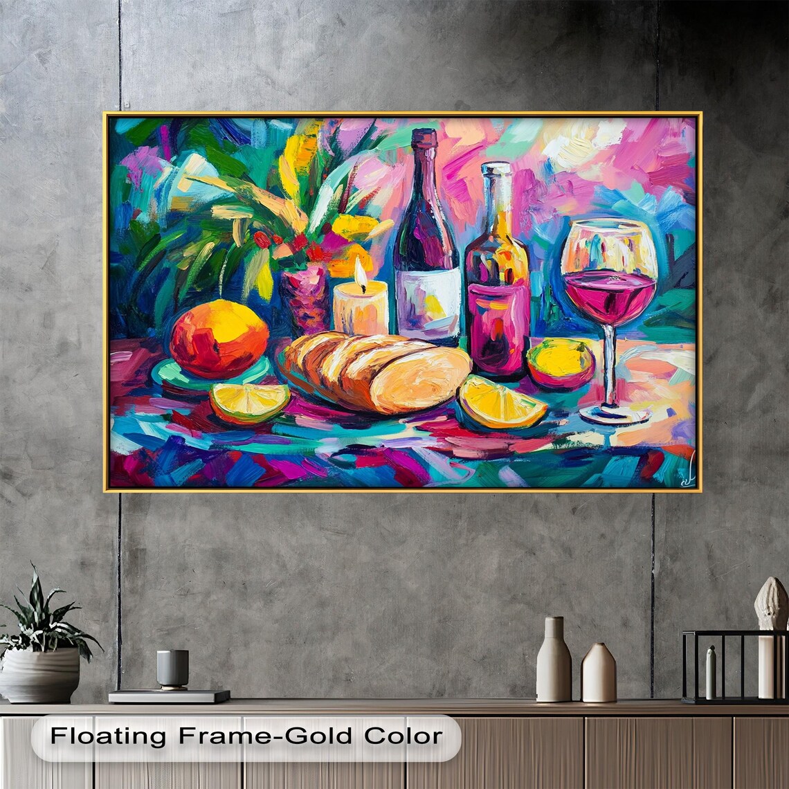 Colorful Wine Bread, Bold Still Life Kitchen Decor - Image 5