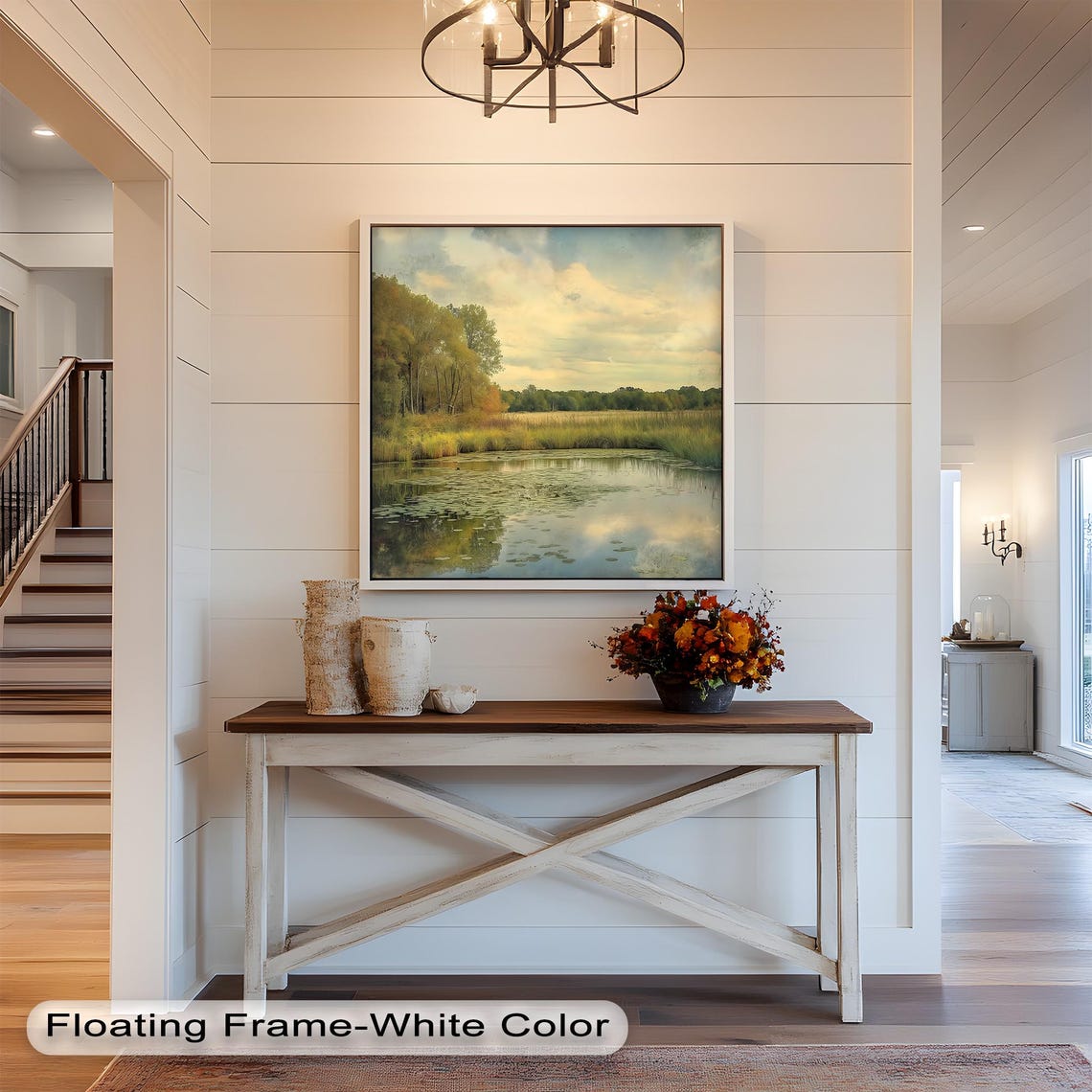 Peaceful River Oil Painting, Rustic Minimalist Decor - Image 3