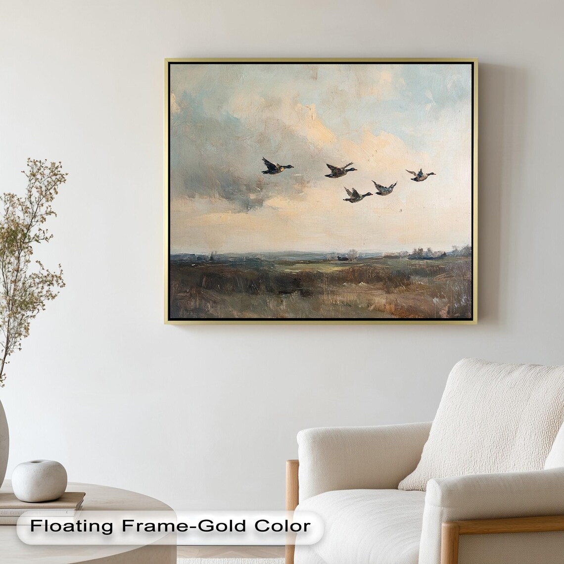 Flying Ducks Over Meadow, Rustic Nature Decor - Image 2