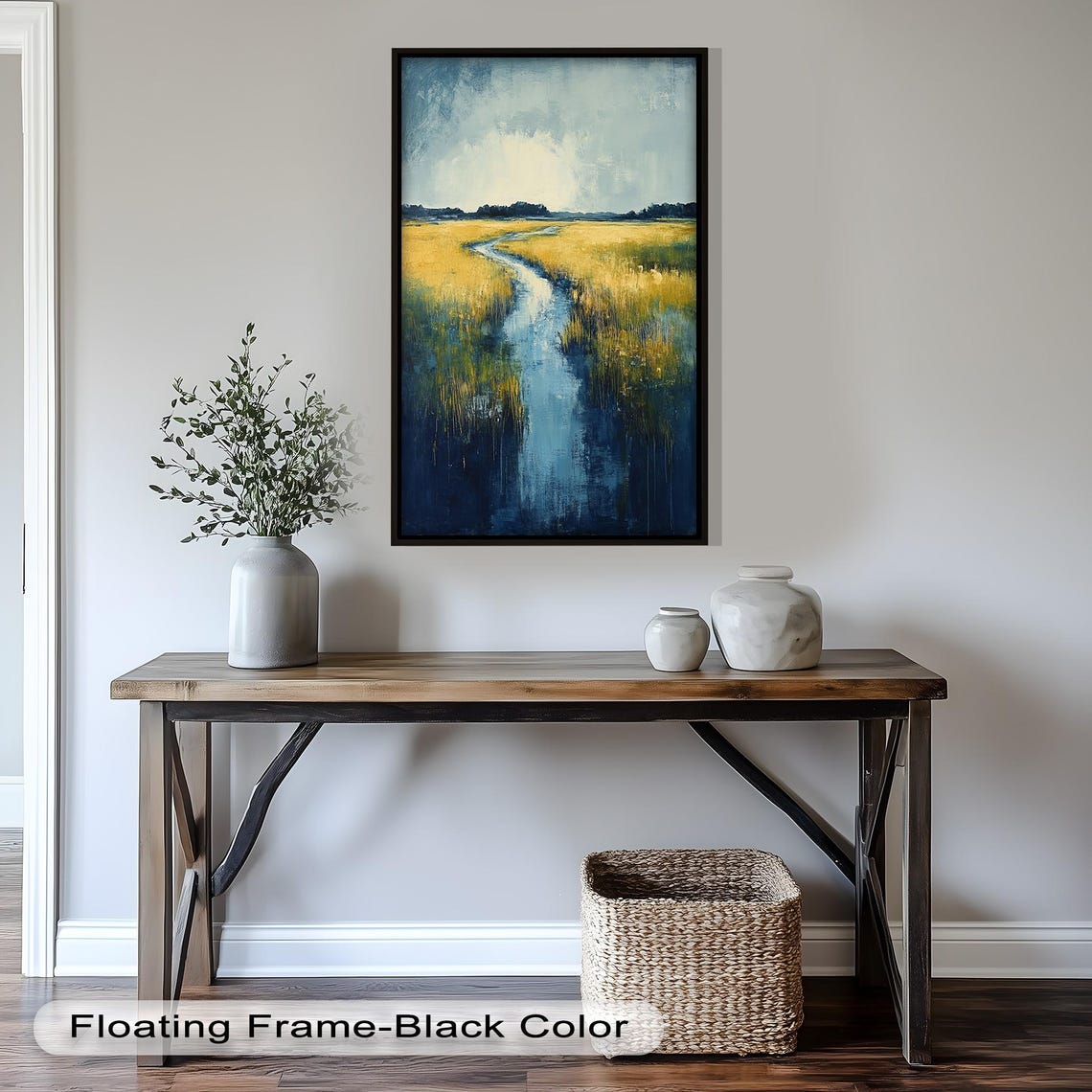 Golden Field, Serene River Landscape Art Print - Image 4
