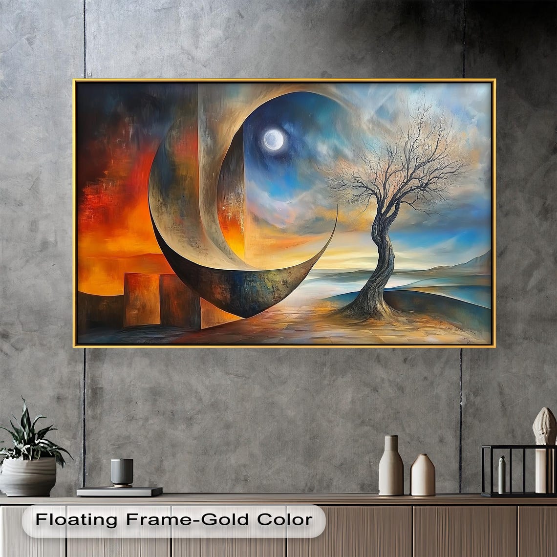 Surreal Moon And Tree Abstract Nature Painting - Image 5