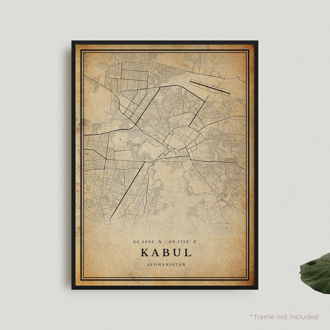 Kabul Afghanistan Vintage Antique City Map Sepia Style Poster