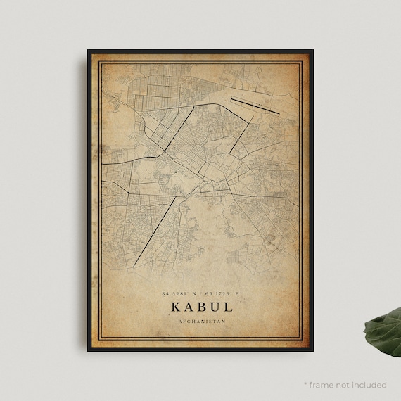 Kabul Afghanistan Vintage Antique City Map Sepia Style Poster
