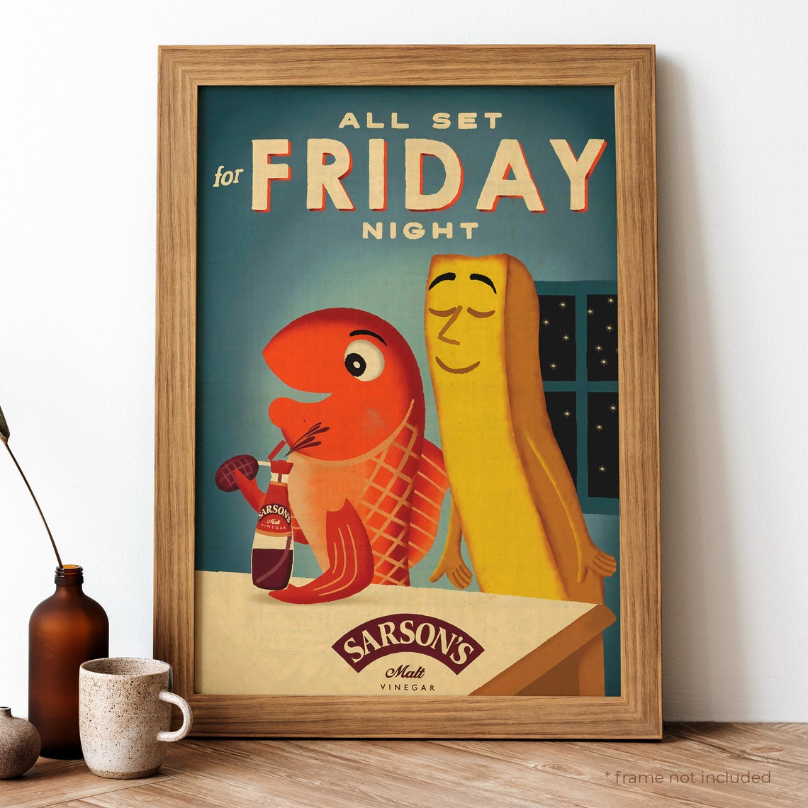 All Set for Friday Night Sarsons Malt Vinegar Vintage Ad Poster