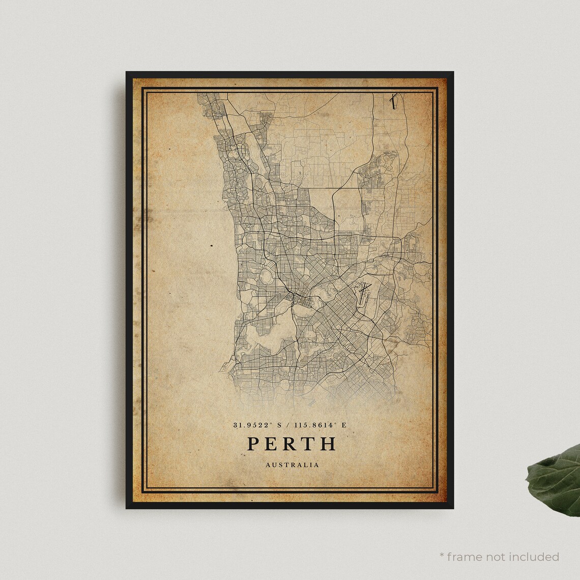Vintage Perth Australia Sepia City Map Antique Style Travel Wall Decor Poster