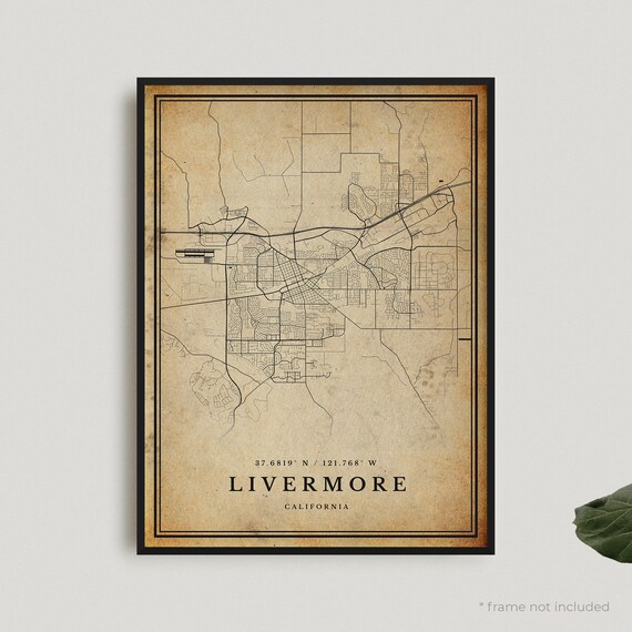 Livermore California Vintage City Map Sepia Style Wall Poster