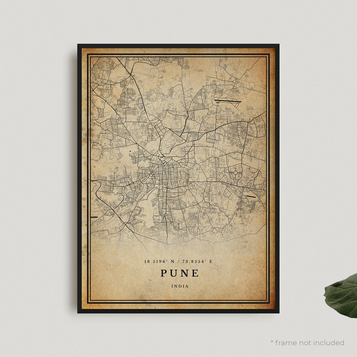 Pune India Vintage Antique City Map Sepia Tone Style Wall Poster
