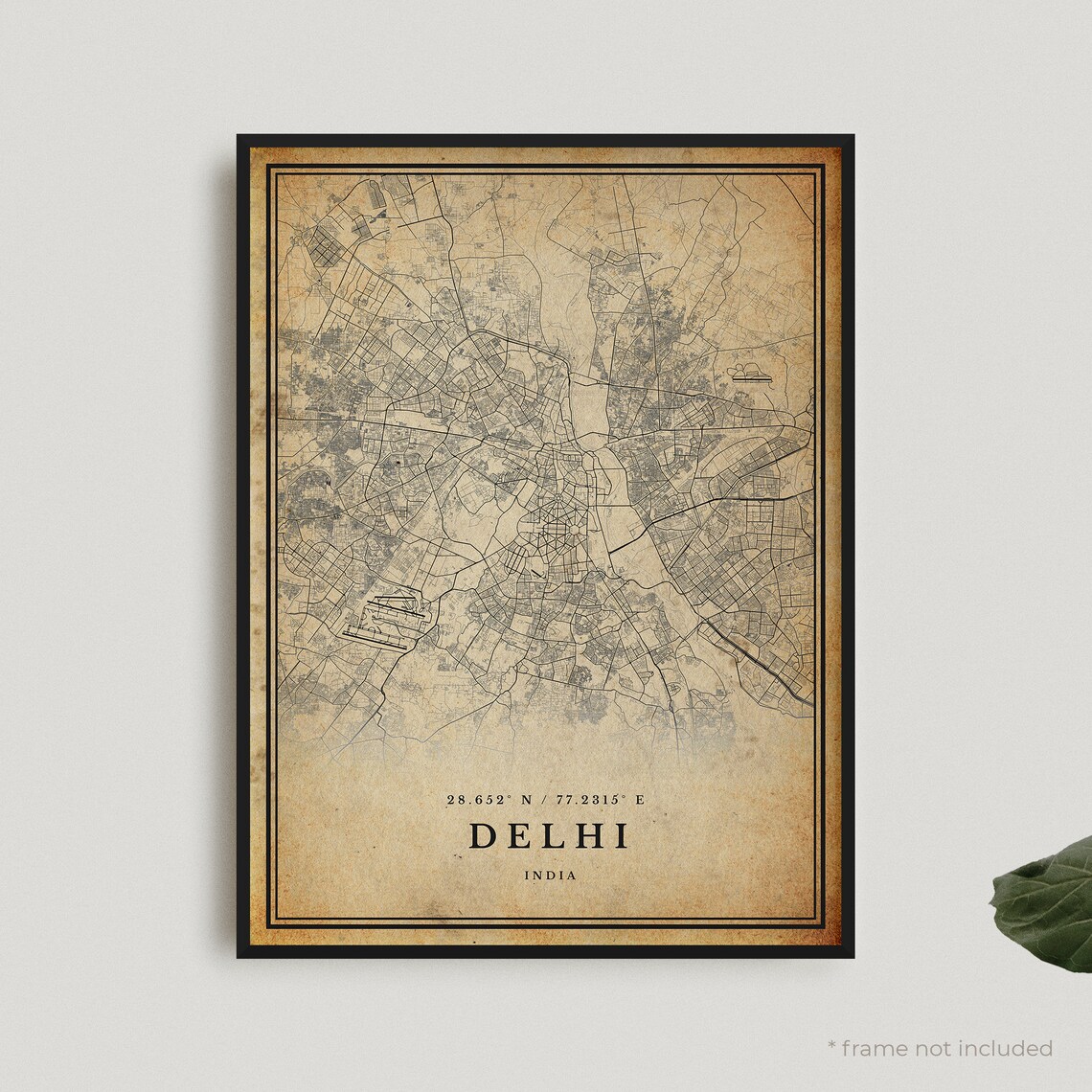 Delhi India Vintage Antique Style City Street Map Art Poster