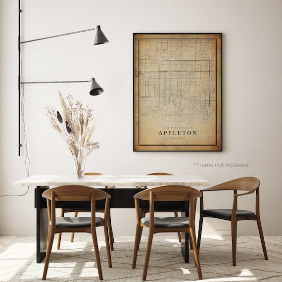 Appleton Wisconsin Antique Style City Street Map Vintage Wall Art