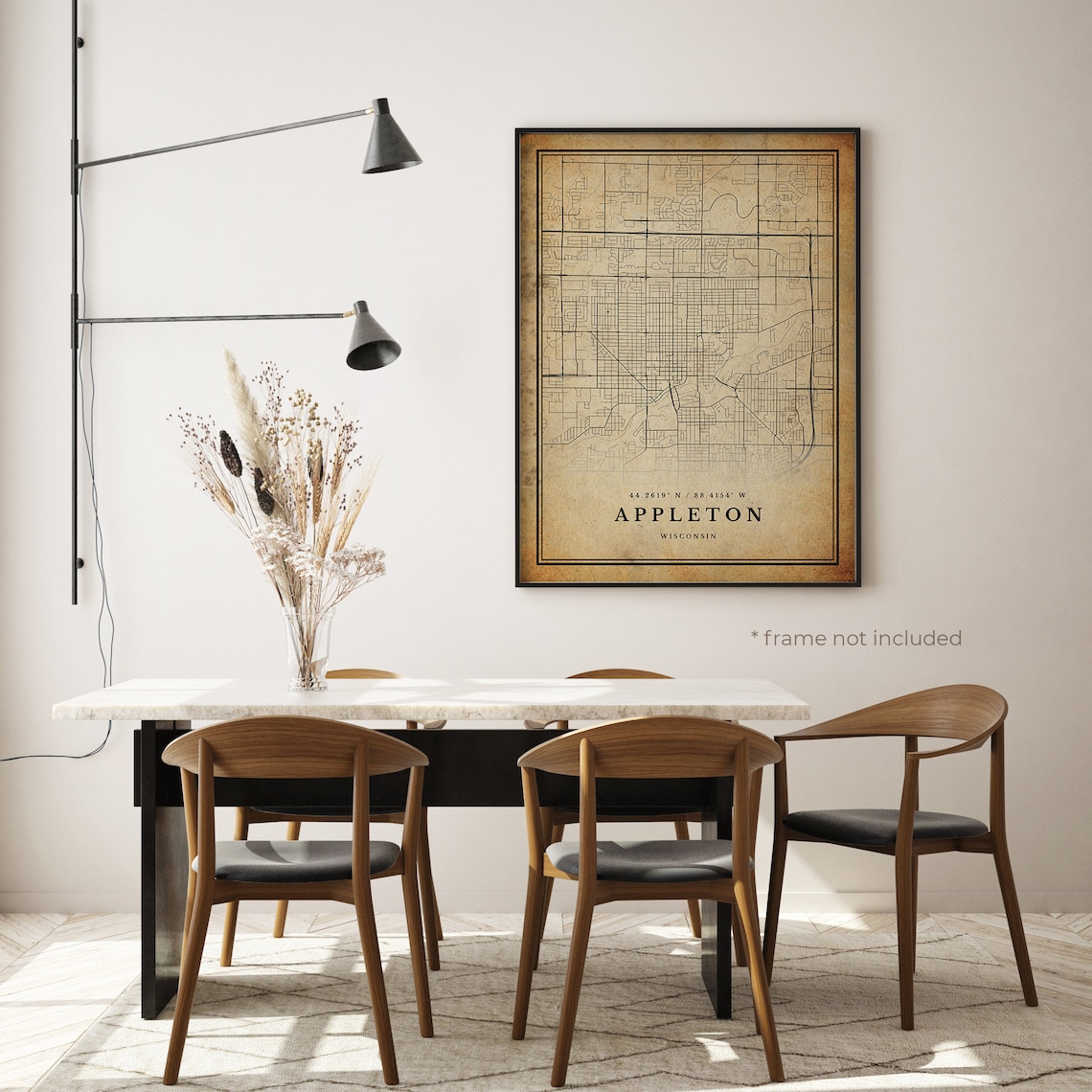 Appleton Wisconsin Antique Style City Street Map Vintage Wall Art