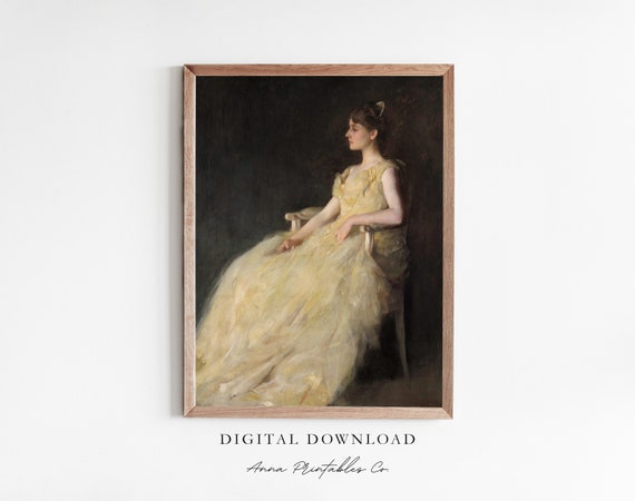 Lady In Yellow Antique Portrait Painting For Moody Vintage Wall Art Academia Aesthetic Fine Art Print Decor