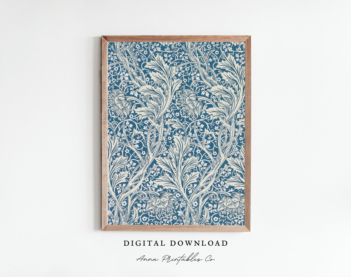 Vintage Blue And White Floral Design Art Print