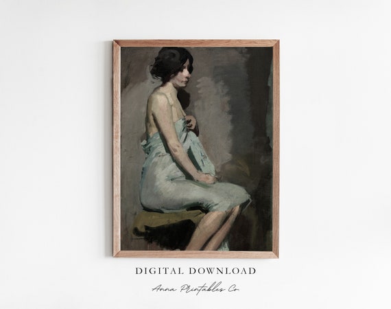 After the Bath Antique Portrait, Vintage Bathroom Art Print