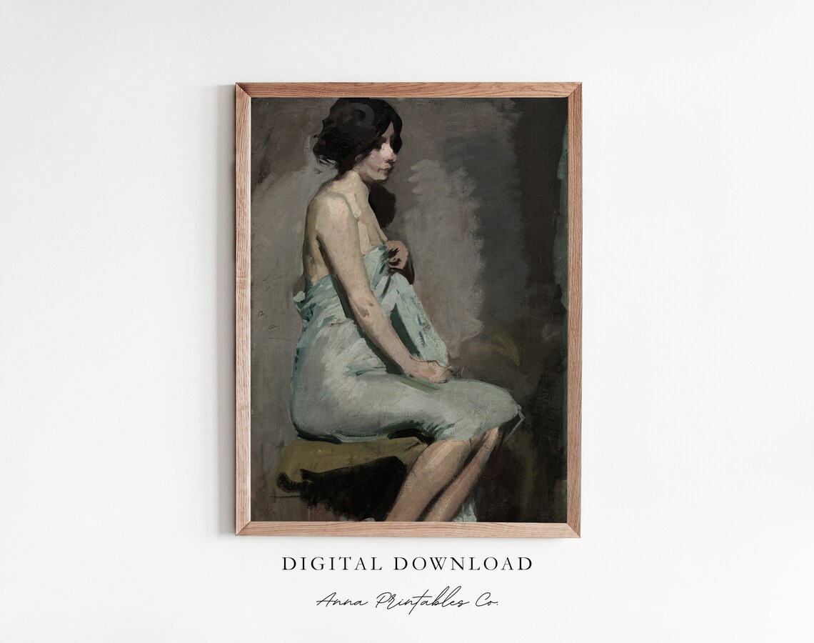 After the Bath Antique Portrait, Vintage Bathroom Art Print