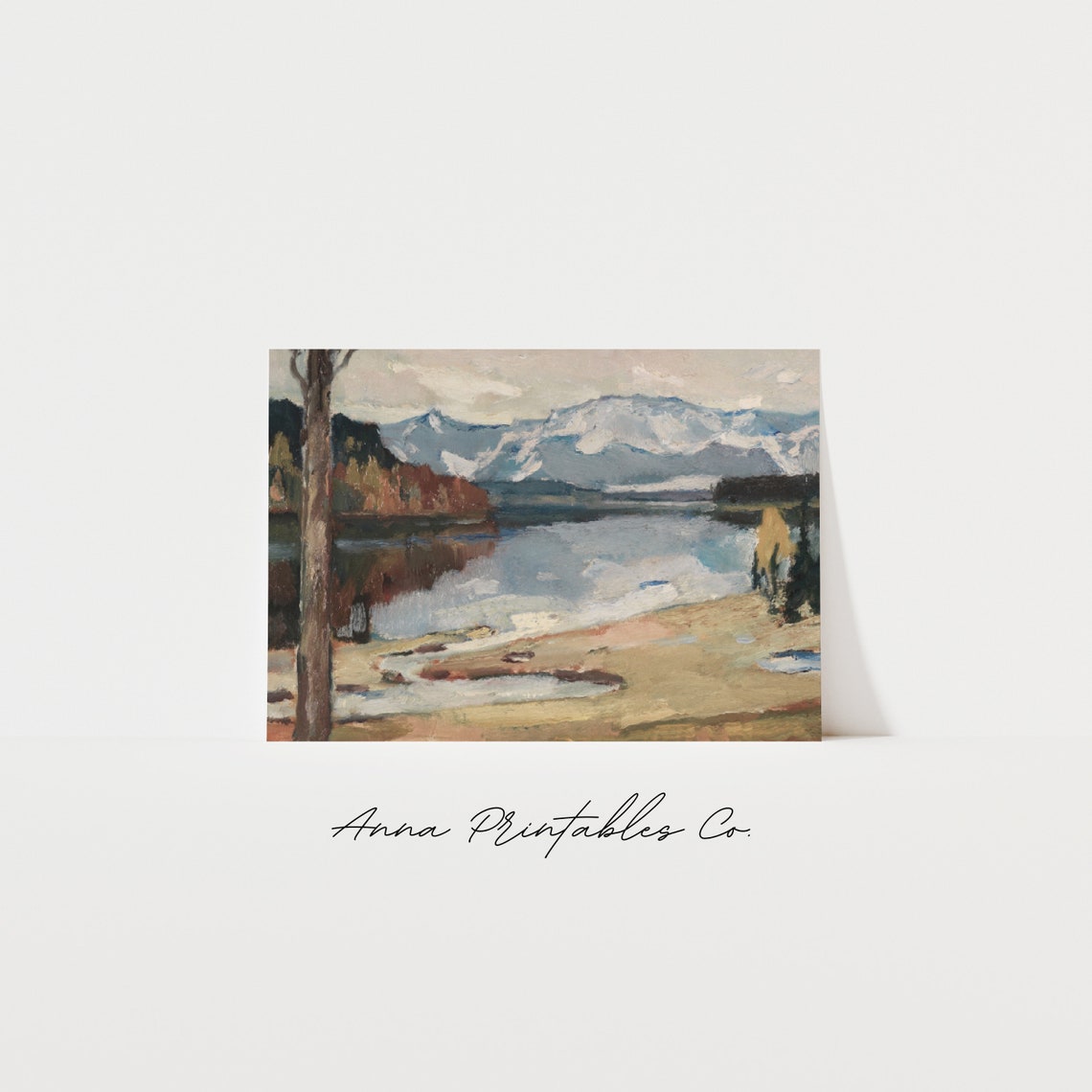 Antique Mountain Lake Autumn Vintage Landscape Painting Poster - Image 2