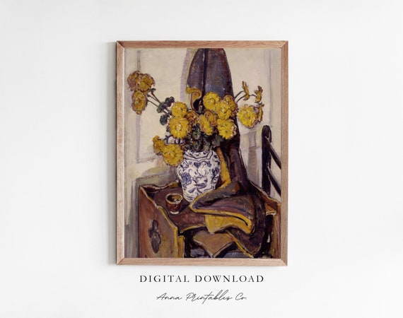 Marigolds In A Vase, Antique Botanical Art Print